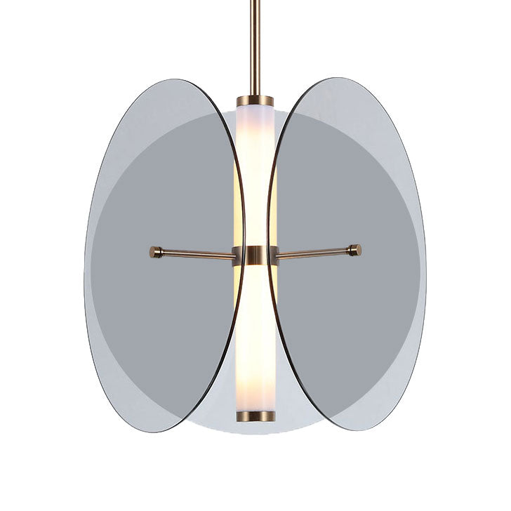 Modernist Amber/Smoke Glass Pendant Light With Led 1-Light 3 Disks Hanging Ceiling Lamp