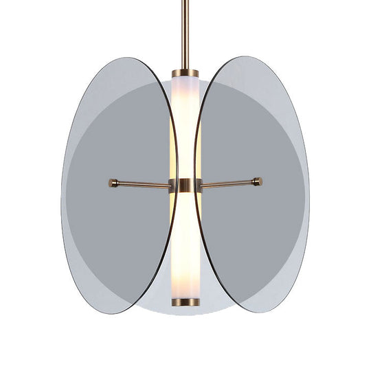 Modernist Amber/Smoke Glass Pendant Light With Led 1-Light 3 Disks Hanging Ceiling Lamp
