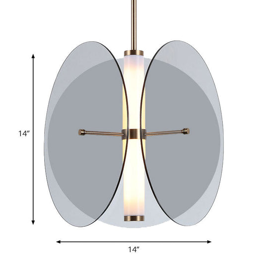 Modernist Amber/Smoke Glass Pendant Light With Led 1-Light 3 Disks Hanging Ceiling Lamp