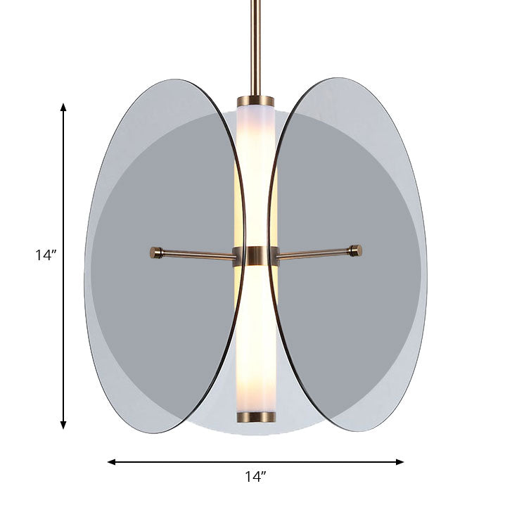 Modernist Amber/Smoke Glass Pendant Light With Led-Enhanced Round Design