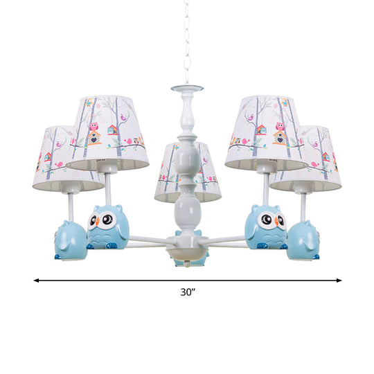 Blue Owl Suspension Light - Cartoon Metal Chandelier For Nursing Room