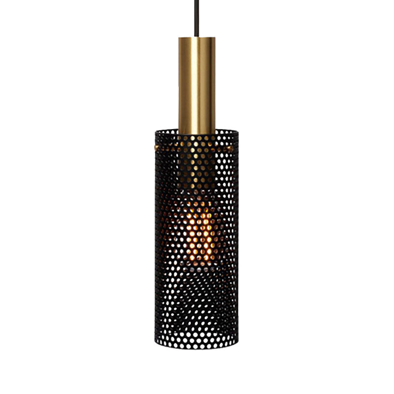 Hollow Metal Cylinder Hanging Lamp: Sleek Black/White Mini Pendant With 1 Light