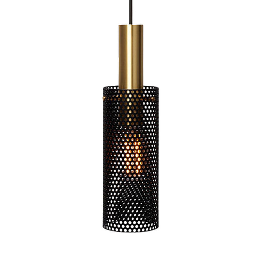 Hollow Metal Cylinder Hanging Lamp: Sleek Black/White Mini Pendant With 1 Light