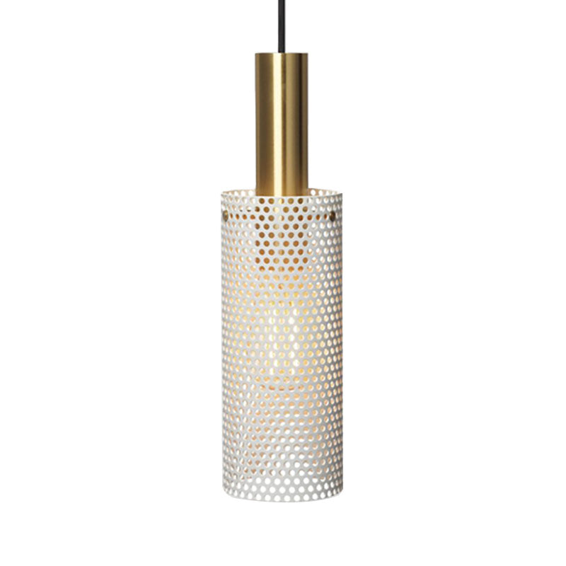 Hollow Metal Cylinder Hanging Lamp: Sleek Black/White Mini Pendant With 1 Light