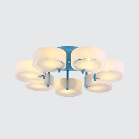 Macaron Loft Milk Glass Semi Flush Ceiling Light For Study Room