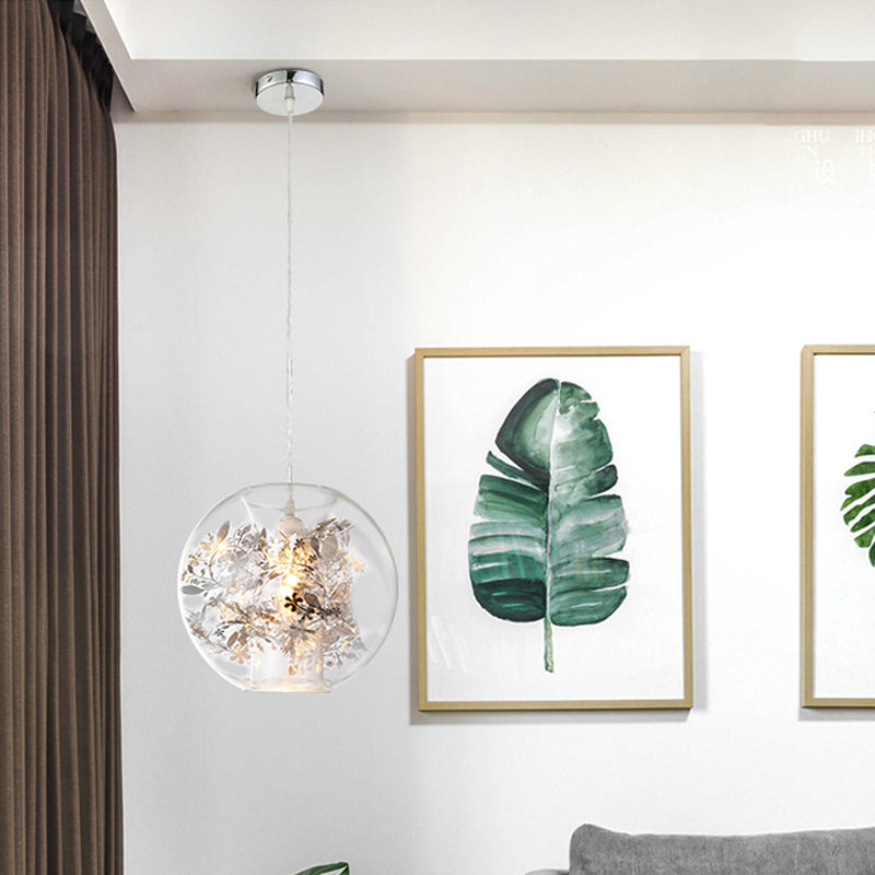Contemporary Glass Pendant Light For Living Room - Transparent Orb Shade Single Head Suspension