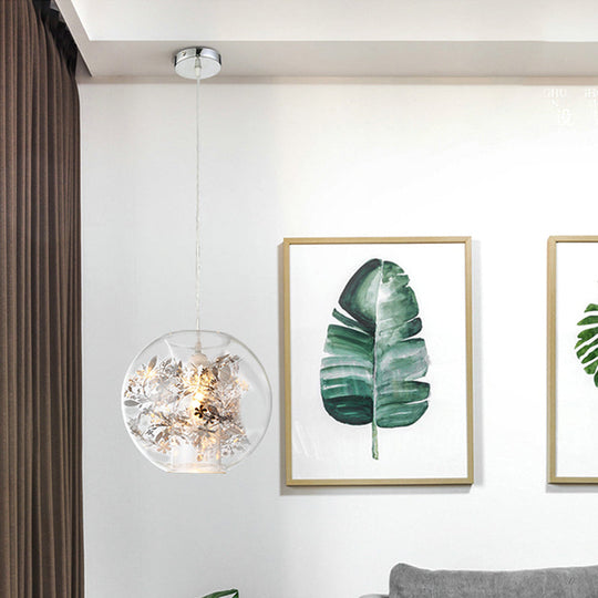 Contemporary Glass Pendant Light For Living Room - Transparent Orb Shade Single Head Suspension