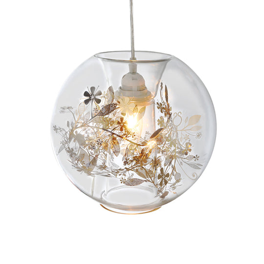 Contemporary Glass Pendant Light For Living Room - Transparent Orb Shade Single Head Suspension