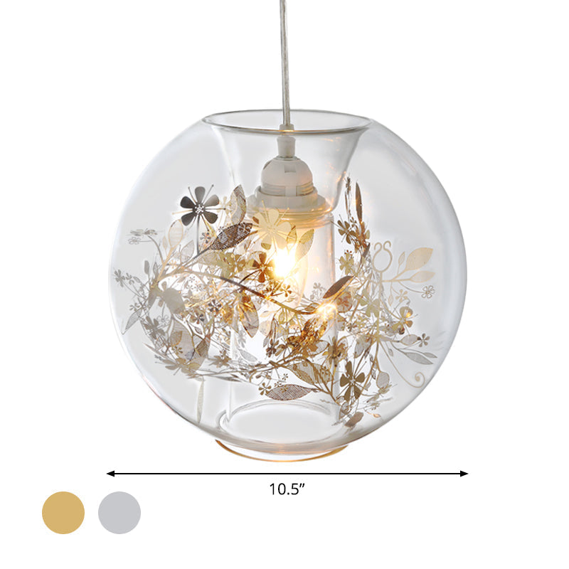 Contemporary Glass Pendant Light For Living Room - Transparent Orb Shade Single Head Suspension