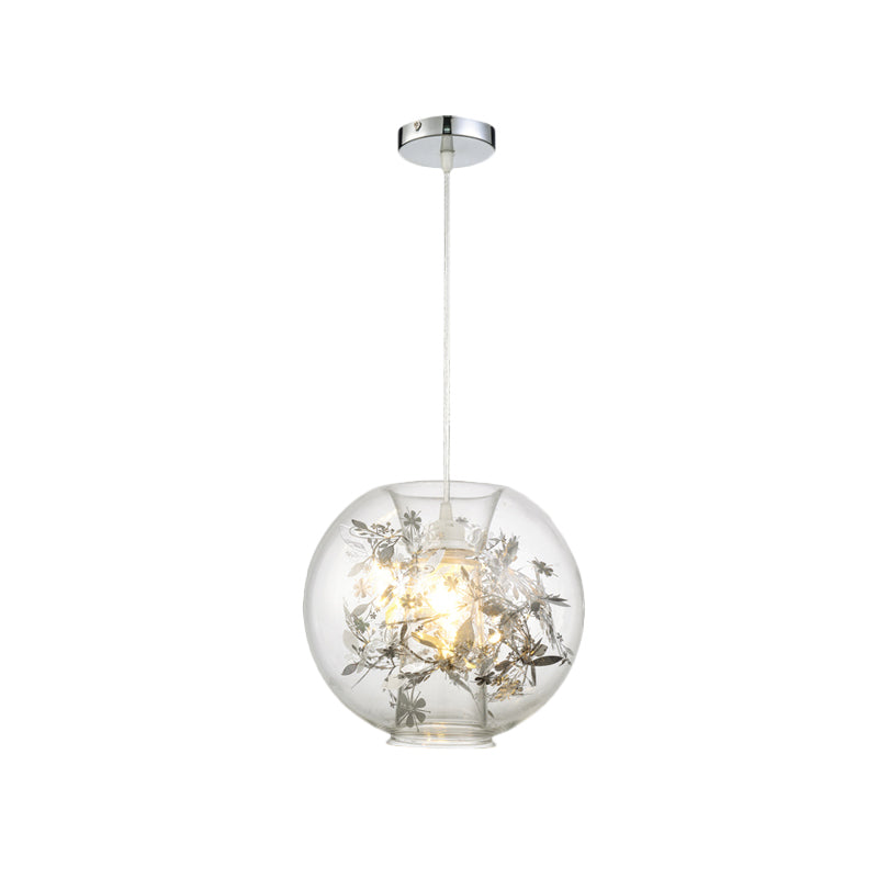 Contemporary Glass Pendant Light For Living Room - Transparent Orb Shade Single Head Suspension