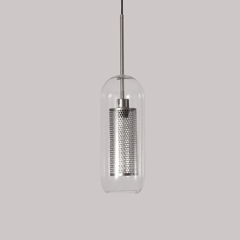 Modern Clear Glass Capsule Hanging Light With Mesh Screen For Balcony Ceiling - 1