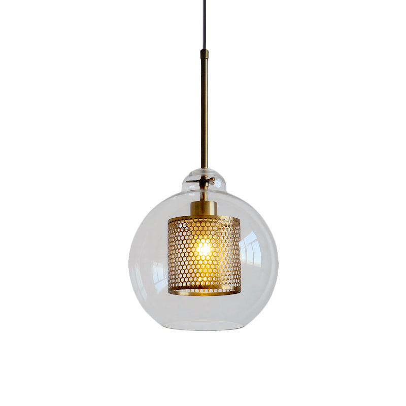 Contemporary Clear Glass Metal Pendant Light For Dining Room - 1-Light Orb Design