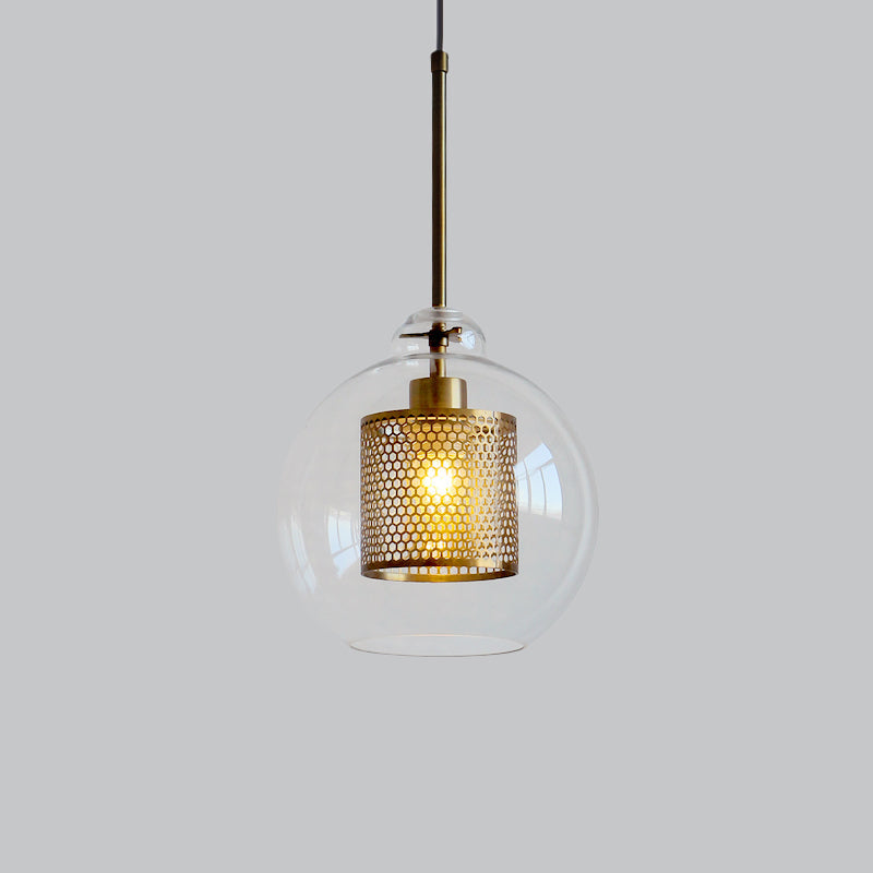 Contemporary Clear Glass Metal Pendant Light For Dining Room - 1-Light Orb Design