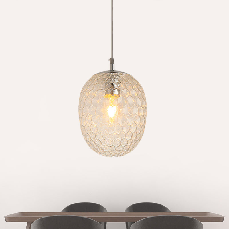 Modern Pineapple Shaped Pendant Light With Hammered Glass Dining Table Lighting