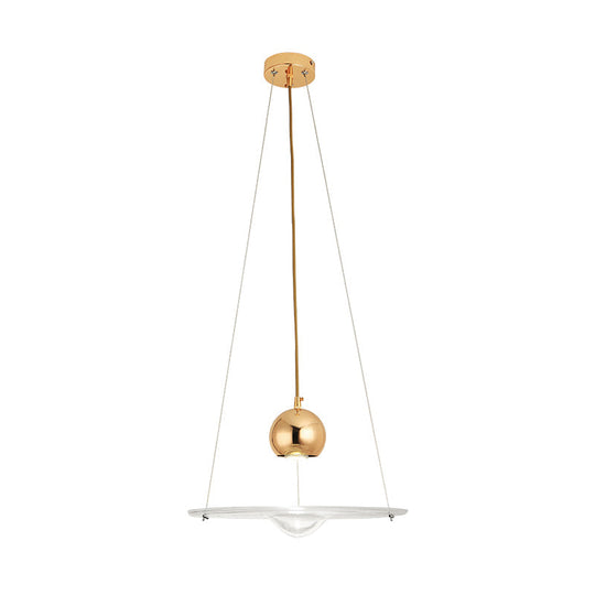 Modern Gold Glass Disc Pendant Lamp - 1 Light For Cafe Dining Room