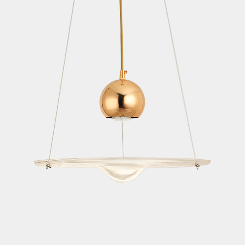 Modern Gold Glass Disc Pendant Lamp - 1 Light For Cafe Dining Room