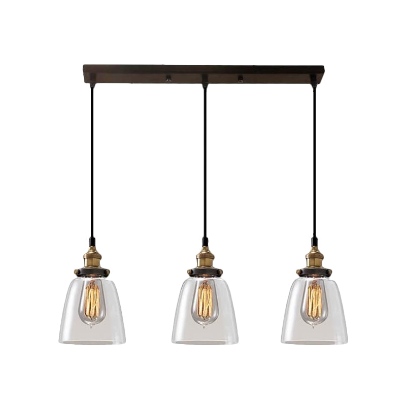 Cone/Bowl Smoked Glass Industrial Pendant Hanging Lamp - 3-Light Coffee Shop Fixture With