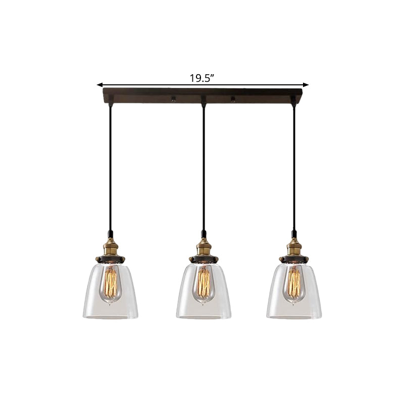 Cone/Bowl Smoked Glass Industrial Pendant Hanging Lamp - 3-Light Coffee Shop Fixture With