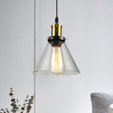 Vintage Brass Hanging Ceiling Light With Clear Glass Cone/Globe Pendant For Living Room