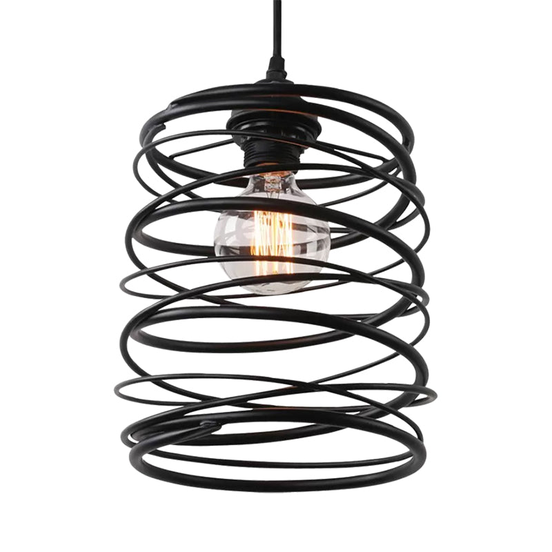 Swirl Shade Pendant Lighting - Industrial Style Metal Ceiling Light Fixture With Ribbon Design In