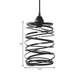 Black Metal Swirl Shade Pendant Light Fixture: Industrial Style With Ribbon Design - 1 Bulb Ceiling