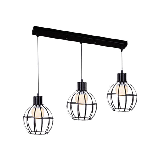Sleek Vintage Black Metallic Ceiling Lamp - Global Suspended Light With Cage Shade