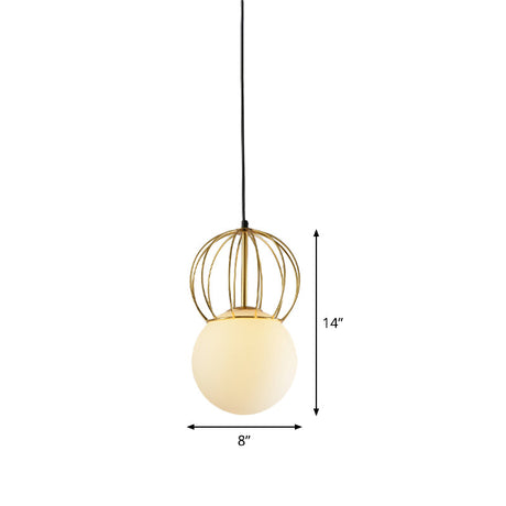 Modern White Globe Hanging Light With Frosted Glass Shade For Bedroom