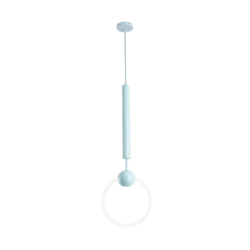 Modern Flute & Ring Pendant Light Macaron Style For Bedroom Metal Construction Single Head Hanging