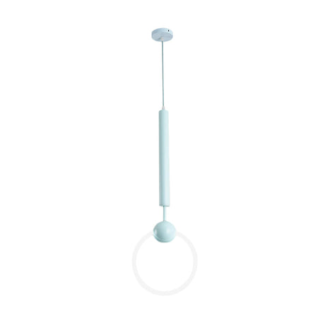 Modern Flute & Ring Pendant Light Macaron Style For Bedroom Metal Construction Single Head Hanging