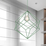 Macaron Cube Cage Pendant Light - Stylish Iron Undertint Hanging Lamp For Dining Table And Hallway