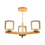 Wooden Double Glass Chandelier With Cylinder Shade - 3/6 Lights For Living Room Ceiling
