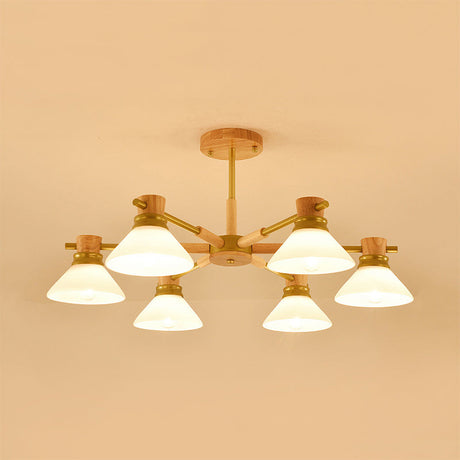 Modern Black/Gold Pendant Chandelier - Glass & Wood Hanging Light For Sitting Room