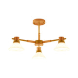 Modern Black/Gold Pendant Chandelier - Glass & Wood Hanging Light For Sitting Room