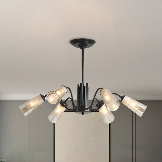 Modern Black Metal Branch Chandelier Light With Glass Tapered Shade - Perfect For Living Room