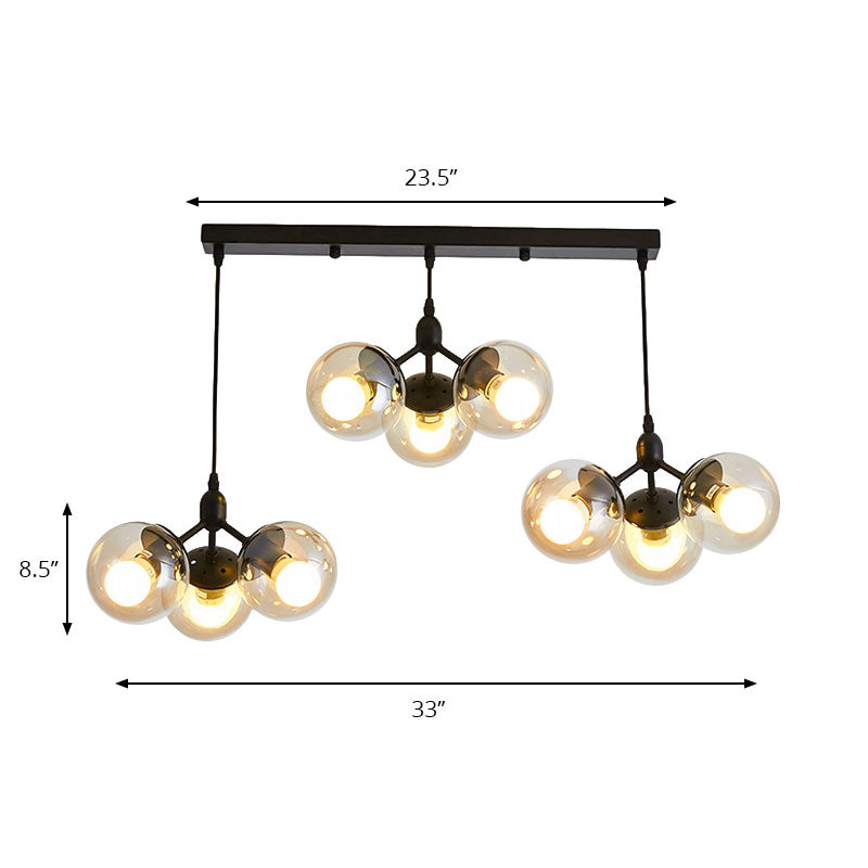 Modern Black Round Cluster Pendant Light With Linear Design And Clear Glass Shades