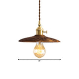 Contemporary Conical Hanging Lamp In Brown/Beige 1-Light Wood Suspension Light For Living Room