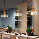 Factory Brass Dome Pendant Light Fixture - Clear Glass 1-Light Perfect For Coffee Shop Use