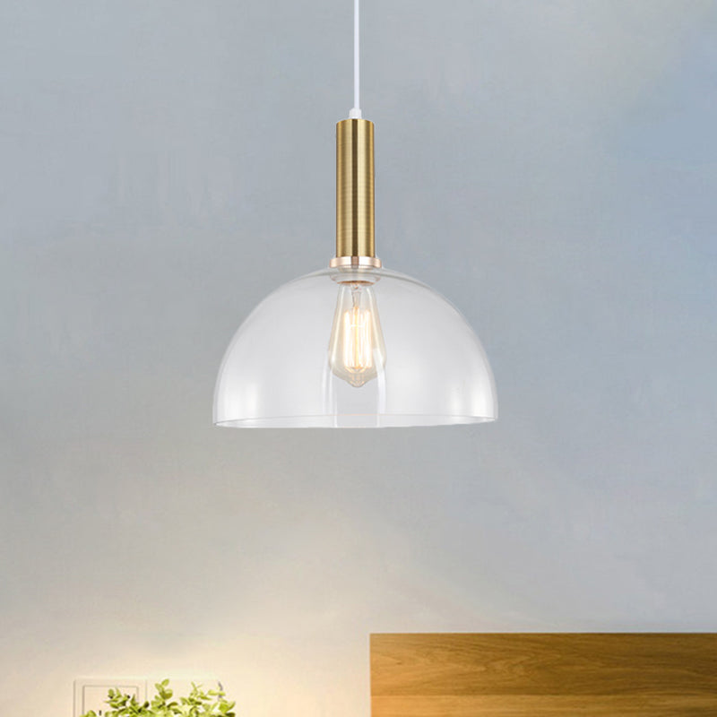 Industrial Brass Orb Pendant Light Clear Glass Dome Ceiling Fixture With Single Bulb