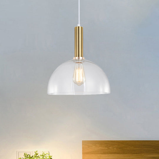 Industrial Brass Orb Pendant Light Clear Glass Dome Ceiling Fixture With Single Bulb