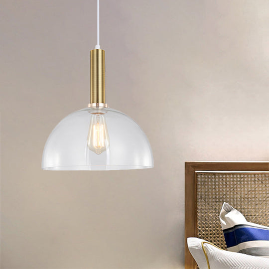 Industrial Brass Orb Pendant Light Clear Glass Dome Ceiling Fixture With Single Bulb