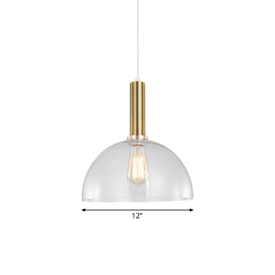 Industrial Brass Orb Pendant Light Clear Glass Dome Ceiling Fixture With Single Bulb