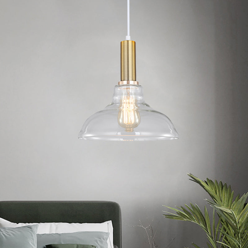 Industrial Brass Orb Pendant Light Clear Glass Dome Ceiling Fixture With Single Bulb