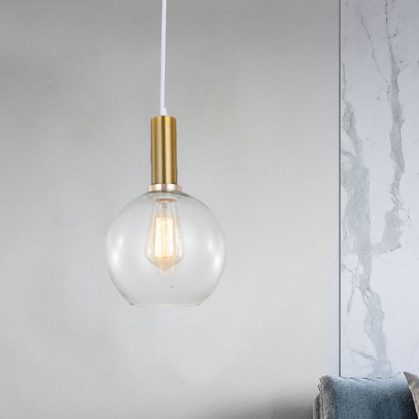 Industrial Brass Pendant Light With Clear Glass Shade Single-Bulb Orb/Barn/Dome Design Gold / Globe