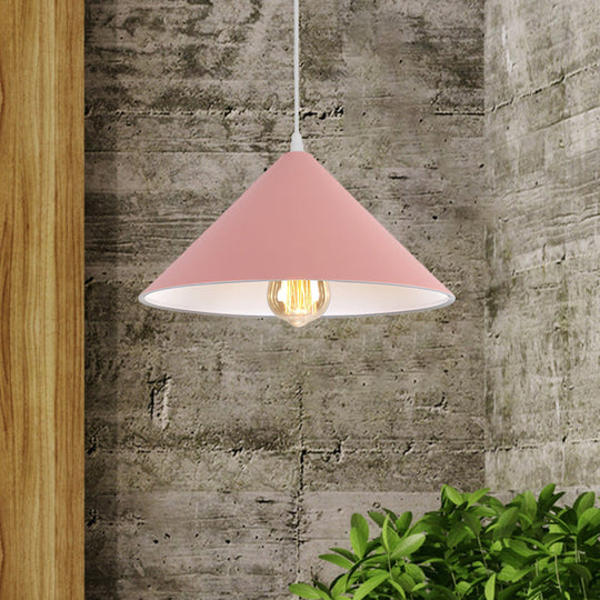 Macaron Style Metallic Pendant Light Fixture - Conic Shade Coffee Shop Ceiling Lamp (1 Bulb
