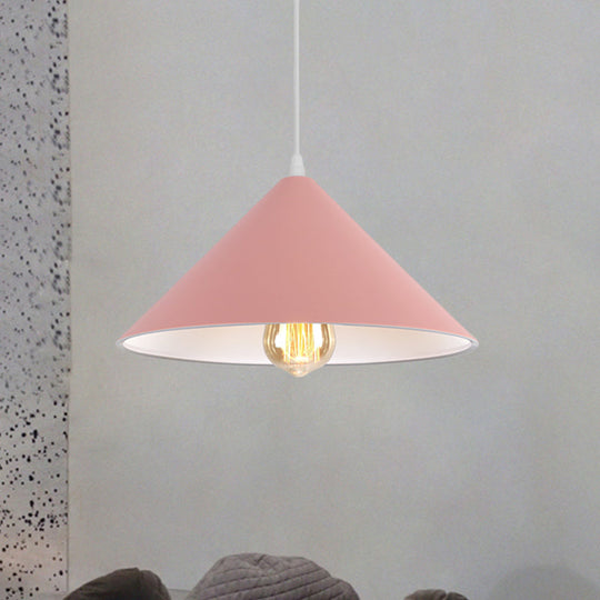 Macaron Style Metallic Pendant Light Fixture - Conic Shade Coffee Shop Ceiling Lamp (1 Bulb