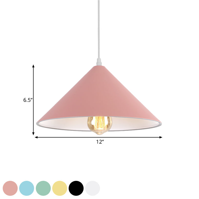 Metallic Macaron Style Pendant Light Fixture For Coffee Shops With Conic Shade Single Bulb In