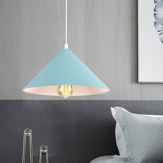 Metallic Macaron Style Pendant Light Fixture For Coffee Shops With Conic Shade Single Bulb In