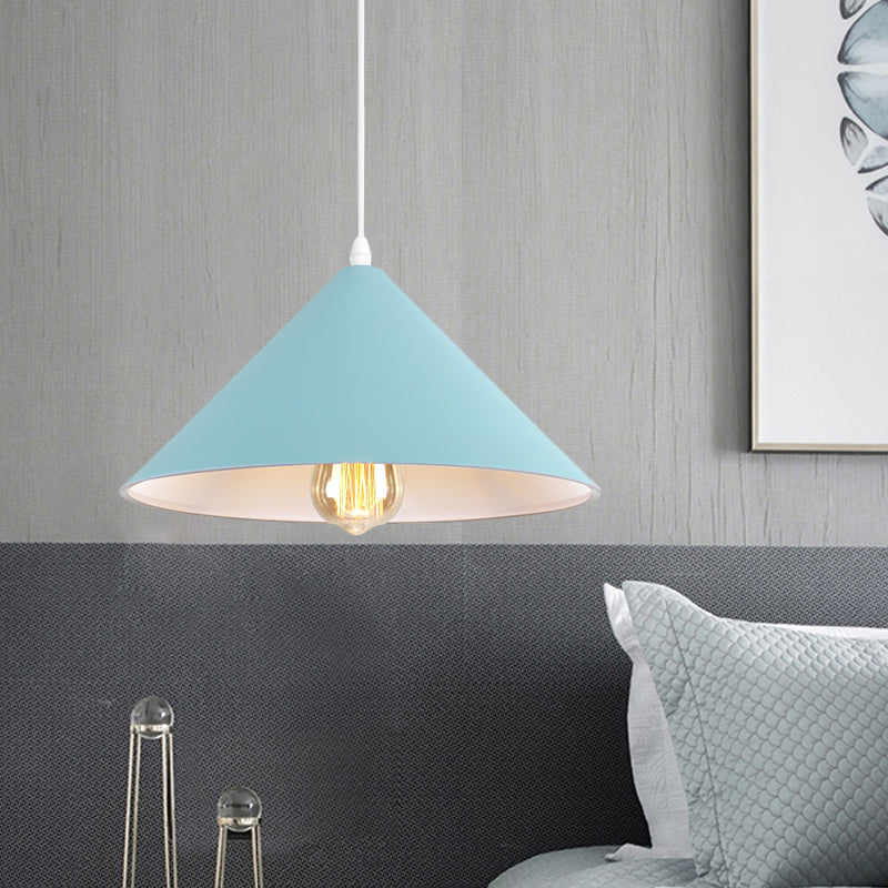 Macaron Style Metallic Pendant Light Fixture - Conic Shade Coffee Shop Ceiling Lamp (1 Bulb