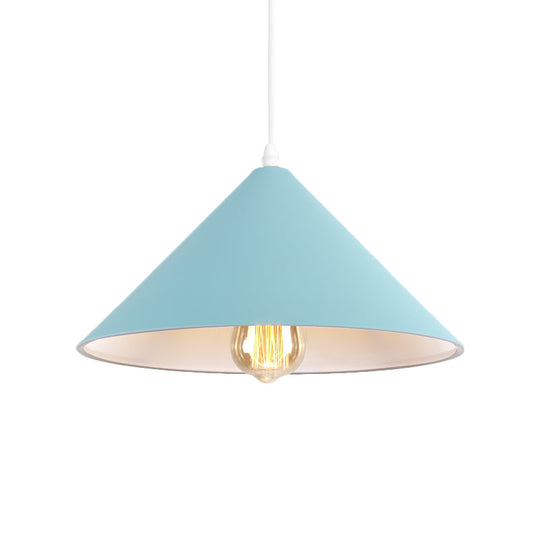 Metallic Macaron Style Pendant Light Fixture For Coffee Shops With Conic Shade Single Bulb In