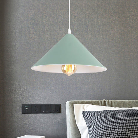 Macaron Style Metallic Pendant Light Fixture - Conic Shade Coffee Shop Ceiling Lamp (1 Bulb